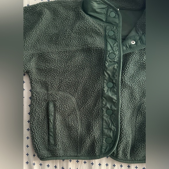 Forest green snap up teddy fleece sweater - Picture 5 of 6